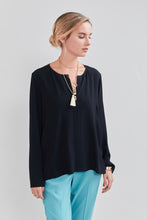 Load image into Gallery viewer, Blouse with front pleat 48 / BLACK