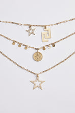 Load image into Gallery viewer, 3-CHAIN NECKLACE WITH CHARMS, MINI RHINESTONE DETAILS AND CG LOGO PENDANT