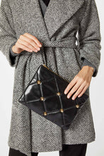 Load image into Gallery viewer, FAUX LEATHER PUFFER BAG WITH DIAMOND STITCHING AND STUDS