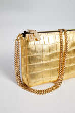 Load image into Gallery viewer, CLUTCH BAG IN FAUX CROCODILE LEATHER WITH GOLD METAL CHAIN