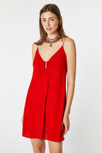 Load image into Gallery viewer, CREPE DE CHINE MIDI DRESS WITH METAL CLIP IN THE MIDDLE