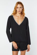Load image into Gallery viewer, CREPE DE CHINE TOP WITH RHINESTONE DETAILS AT THE NECKLINE
