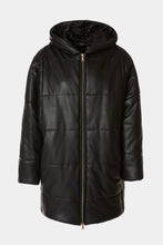 Load image into Gallery viewer, FAUX LEATHER HOODED, CROPPED DUVET JACKET