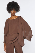 Load image into Gallery viewer, CRÊPE DE CHINE V-NECK TOP WITH DRAPED CAPE