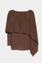 Load image into Gallery viewer, CRÊPE DE CHINE V-NECK TOP WITH DRAPED CAPE