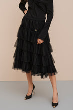 Load image into Gallery viewer, FLOUNCY FLARED SKIRT IN TULLE WITH SEWN-ON G MEDAL
