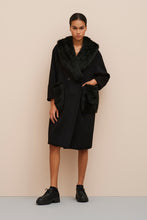 Load image into Gallery viewer, EGG-SHAPED COAT IN HEAVY CASHMERE WOOL WITH FAUX FOX FUR DETAILS
