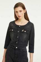 Load image into Gallery viewer, BLACK DENIM CROPPED JACKET