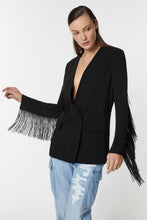 Load image into Gallery viewer, DOUBLE-BREASTED BLAZER IN STRETCHY VISCOSE CRÊPE, COLLARLESS AND FRINGED