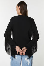 Load image into Gallery viewer, DOUBLE-BREASTED BLAZER IN STRETCHY VISCOSE CRÊPE, COLLARLESS AND FRINGED