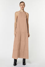 Load image into Gallery viewer, HALTER NECK MAXI DRESS IN STRETCHY POPLIN WITH FLOUNCES AND DRAWSTRING