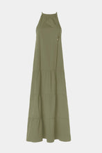 Load image into Gallery viewer, HALTER NECK MAXI DRESS IN STRETCHY POPLIN WITH FLOUNCES AND DRAWSTRING
