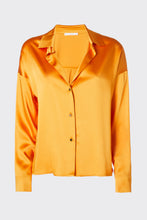 Load image into Gallery viewer, BOXY SHIRT IN STRETCHY SATIN WITH GOLD METAL BUTTONS