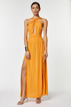 Load image into Gallery viewer, CRÊPE DE CHINE MAXI DRESS WITH RUCHED CRISSCROSS NECK