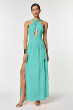 Load image into Gallery viewer, CRÊPE DE CHINE MAXI DRESS WITH RUCHED CRISSCROSS NECK