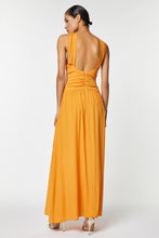 Load image into Gallery viewer, CRÊPE DE CHINE MAXI DRESS WITH RUCHED CRISSCROSS NECK