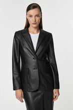 Load image into Gallery viewer, FAUX LEATHER SINGLE-BREASTED TAILORED BLAZER WITH GOLD BUTTONS
