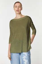 Load image into Gallery viewer, CREW NECK TOP IN LINEN/VISCOSE JERSEY WITH A PLUNGING V-NECK AT THE BACK