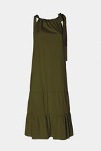 Load image into Gallery viewer, DRESS IN STRETCHY COTTON POPLIN WITH GATHERED NECKLINE AND FLOUNCES