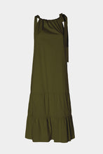 Load image into Gallery viewer, DRESS IN STRETCHY COTTON POPLIN WITH GATHERED NECKLINE AND FLOUNCES