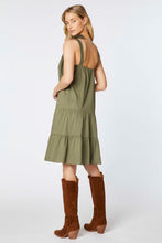 Load image into Gallery viewer, DRESS IN STRETCHY COTTON POPLIN WITH GATHERED NECKLINE AND FLOUNCES