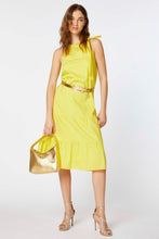 Load image into Gallery viewer, DRESS IN STRETCHY COTTON POPLIN WITH GATHERED NECKLINE AND FLOUNCES