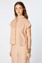 Load image into Gallery viewer, BOXY SLEEVELESS SHIRT IN STRETCHY COTTON POPLIN WITH MANDARIN COLLAR