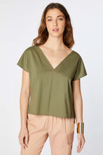 Load image into Gallery viewer, BOXY TOP IN STRETCHY COTTON POPLIN WITH DOUBLE V NECK