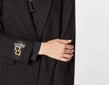 Load image into Gallery viewer, BOYFRIEND BLAZER IN STRETCHY GABARDINE WITH HERALDRY BUTTON AND GOLDEN DETAIL