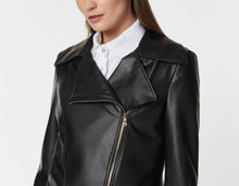 Load image into Gallery viewer, FAUX LEATHER BIKER JACKET WITH EXPOSED ZIPPERS