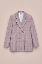 Load image into Gallery viewer, DOUBLE-BREASTED BLAZER IN STRETCHY GLEN PLAID WITH SATIN GOLD BUTTONS
