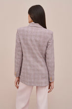 Load image into Gallery viewer, DOUBLE-BREASTED BLAZER IN STRETCHY GLEN PLAID WITH SATIN GOLD BUTTONS
