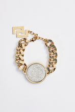 Load image into Gallery viewer, GOLD METAL BRACELET WITH OVERSIZED SILVER COIN
