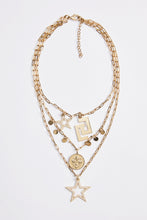 Load image into Gallery viewer, 3-CHAIN NECKLACE WITH CHARMS, MINI RHINESTONE DETAILS AND CG LOGO PENDANT
