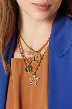 Load image into Gallery viewer, 3-CHAIN NECKLACE WITH CHARMS, MINI RHINESTONE DETAILS AND CG LOGO PENDANT
