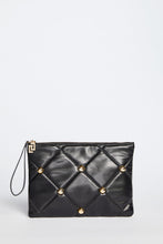 Load image into Gallery viewer, FAUX LEATHER PUFFER BAG WITH DIAMOND STITCHING AND STUDS
