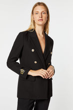 Load image into Gallery viewer, DOUBLE-BREASTED BLAZER IN STRETCHY GABARDINE WITH HERALDRY BUTTON and GOLDEN DETAIL

