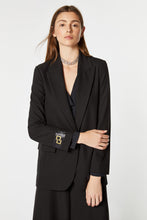 Load image into Gallery viewer, BOYFRIEND BLAZER IN STRETCHY GABARDINE WITH HERALDRY BUTTON AND GOLDEN DETAIL

