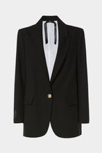 Load image into Gallery viewer, BOYFRIEND BLAZER IN STRETCHY GABARDINE WITH HERALDRY BUTTON AND GOLDEN DETAIL
