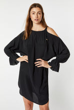 Load image into Gallery viewer, CREPE DE CHINE DRESS WITH CUT-OUT SHOULDER DETAIL
