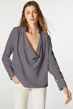 Load image into Gallery viewer, CREPE DE CHINE DRAPED SHIRT WITH COWL NECK
