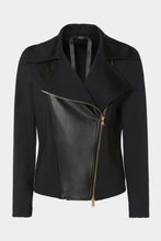 Load image into Gallery viewer, BIKER JACKET IN ENGINEERED STRETCHY JERSEY WITH FAUX-LEATHER DETAILS
