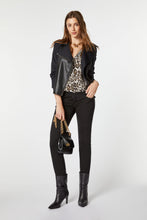 Load image into Gallery viewer, BIKER JACKET IN ENGINEERED STRETCHY JERSEY WITH FAUX-LEATHER DETAILS
