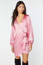 Load image into Gallery viewer, BELTED ROBE DRESS IN STRETCHY SATIN

