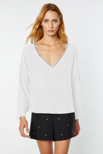 Load image into Gallery viewer, CREPE DE CHINE TOP WITH RHINESTONE DETAILS AT THE NECKLINE

