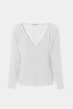 Load image into Gallery viewer, CREPE DE CHINE TOP WITH RHINESTONE DETAILS AT THE NECKLINE

