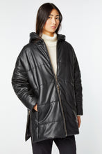 Load image into Gallery viewer, FAUX LEATHER HOODED, CROPPED DUVET JACKET 
