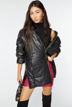 Load image into Gallery viewer, FAUX LEATHER HOODED, CROPPED DUVET JACKET 
