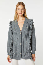 Load image into Gallery viewer, CHUNKY KNIT CARDIGAN WITH FRINGES, PEARLS AND RHINESTONES

