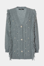 Load image into Gallery viewer, CHUNKY KNIT CARDIGAN WITH FRINGES, PEARLS AND RHINESTONES

